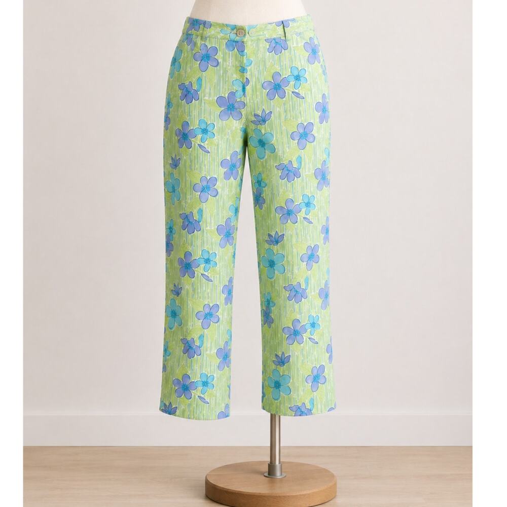 Vintage Lilly Pulitzer White Label Floral Cropped Pants Sz 12 Capri Y2K Cartoon